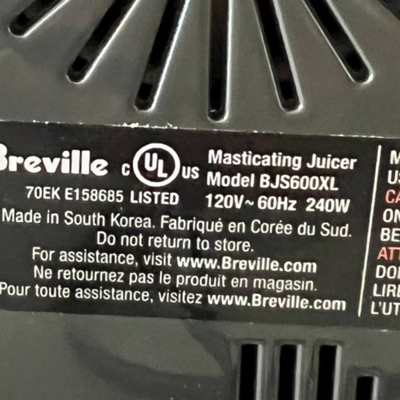 Breville Masticating Juicer Model BJS600xl - Picture 4 of 4